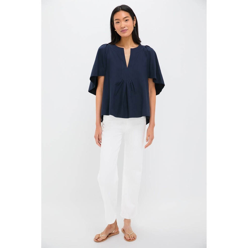 Tuckernuck Pomander Place Navy Finley Cotton Flutter Sleeve Blouse ($108) XL